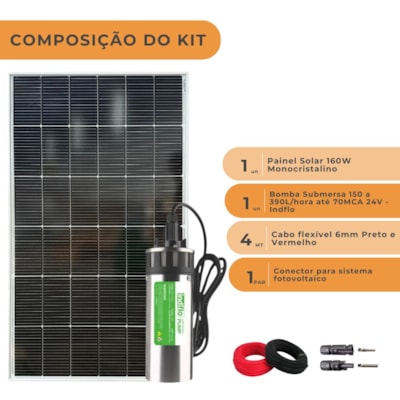 Segunda imagem do produto Kit Painel Solar 160W com Bomba Submersa 70metros
