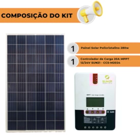 Segunda imagem do produto Kit Painel Solar 280w Controlador MPPT 20A Display
