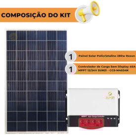 Segunda imagem do produto Kit Painel Solar 280w Controlador MPPT 40A Sun21