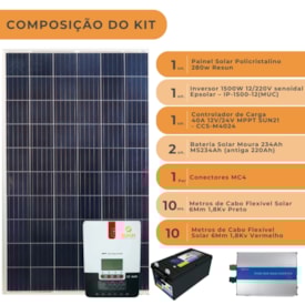 Segunda imagem do produto Kit Painel Solar 280W Motorhome 24V/220V com Bateria Moura