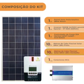 Segunda imagem do produto Kit Painel Solar 280W Motorhome Controlador 20A e Inversor 24V/220V