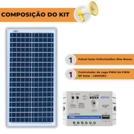 Segunda imagem do produto Kit Painel Solar 30w Policristalino com Controlador 5A Epever