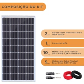 Segunda imagem do produto Kit Painel Solar 310W Monocristalino Resun Com Cabos e MC4