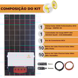 Segunda imagem do produto Kit Painel Solar 335W Controlador MPPT 20A Sem Display