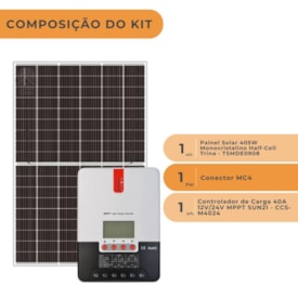 Segunda imagem do produto Kit Painel Solar 405W Trina com Controlador MPPT 40A Sun21 12V/24V