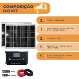 Segunda imagem do produto Kit Painel Solar 60W com Controlador 30A PWM