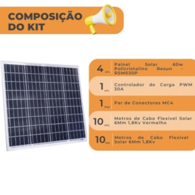 Segunda imagem do produto Kit Painel Solar 60w Resun 24V Controlador Laranjinha 30A