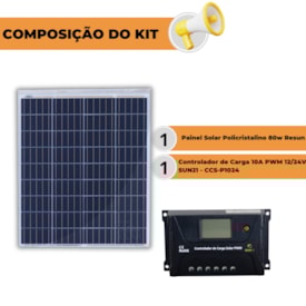 Segunda imagem do produto Kit Painel Solar 80w Policristalino com Controlador 10A Sun21