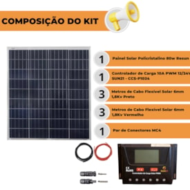 Segunda imagem do produto Kit Painel Solar 80W Resun Controlador PWM 10A Sun21	
