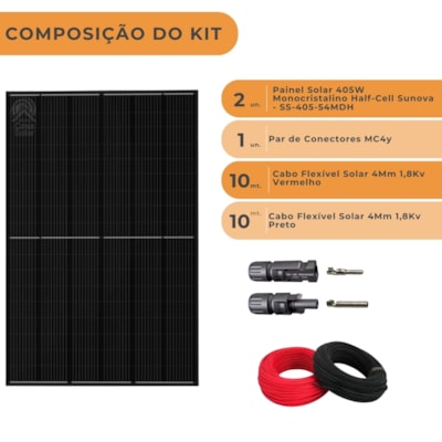 Segunda imagem do produto Kit Painel Solar 810W Monocristalino Sunova MC4 e Cabos
