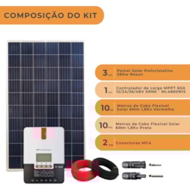 Segunda imagem do produto Kit Painel Solar 840W Controlador MPPT 60A 24V