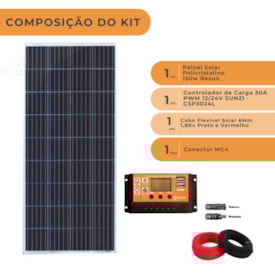 Segunda imagem do produto Kit Painel Solar Fotovoltaico 150w Com Controlador 30A e Acessórios