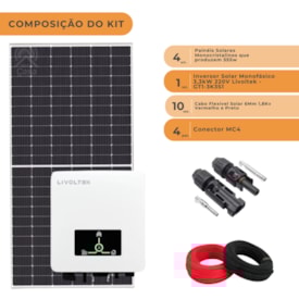 Segunda imagem do produto Kit Painel Solar Monocristalino 264kkWh/mês com Inversor 3,3kW 220V Livoltek