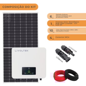 Segunda imagem do produto Kit Painel Solar Monocristalino 399kkWh/mês com Inversor 5kW 220V Livoltek