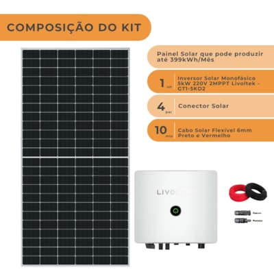 Segunda imagem do produto Kit Painel Solar Monocristalino 399kkWh/mês com Inversor 5kW 220V Livoltek