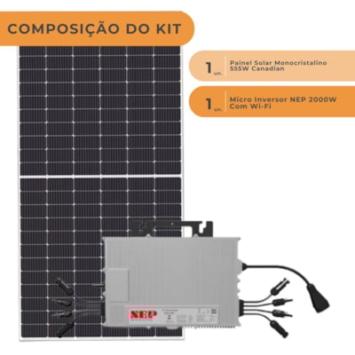 Segunda imagem do produto Kit Painel Solar Monocristalino 555W Canadian com Microinversor NEP 2,0kW 220V