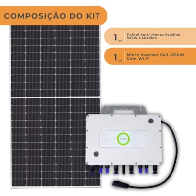 Segunda imagem do produto Kit Painel Solar Monocristalino 555W Canadian com Microinversor SAJ 2,25kW 220V