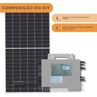 Segunda imagem do produto Kit Painel Solar Monocristalino 585W com Microinversor Deye 2,25kW 220V