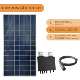 Segunda imagem do produto Kit Painel Solar Policristalino 335W com Microinversor ApSystems 600W 220V