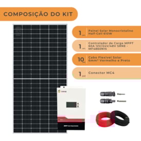 Segunda imagem do produto Kit Placa Monocristalina 610W e Controlador de Carga 60A