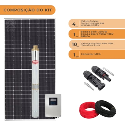 Segunda imagem do produto Kit Placa Solar 2200W Bomba Ebara 750W 108V 98MCA Driver