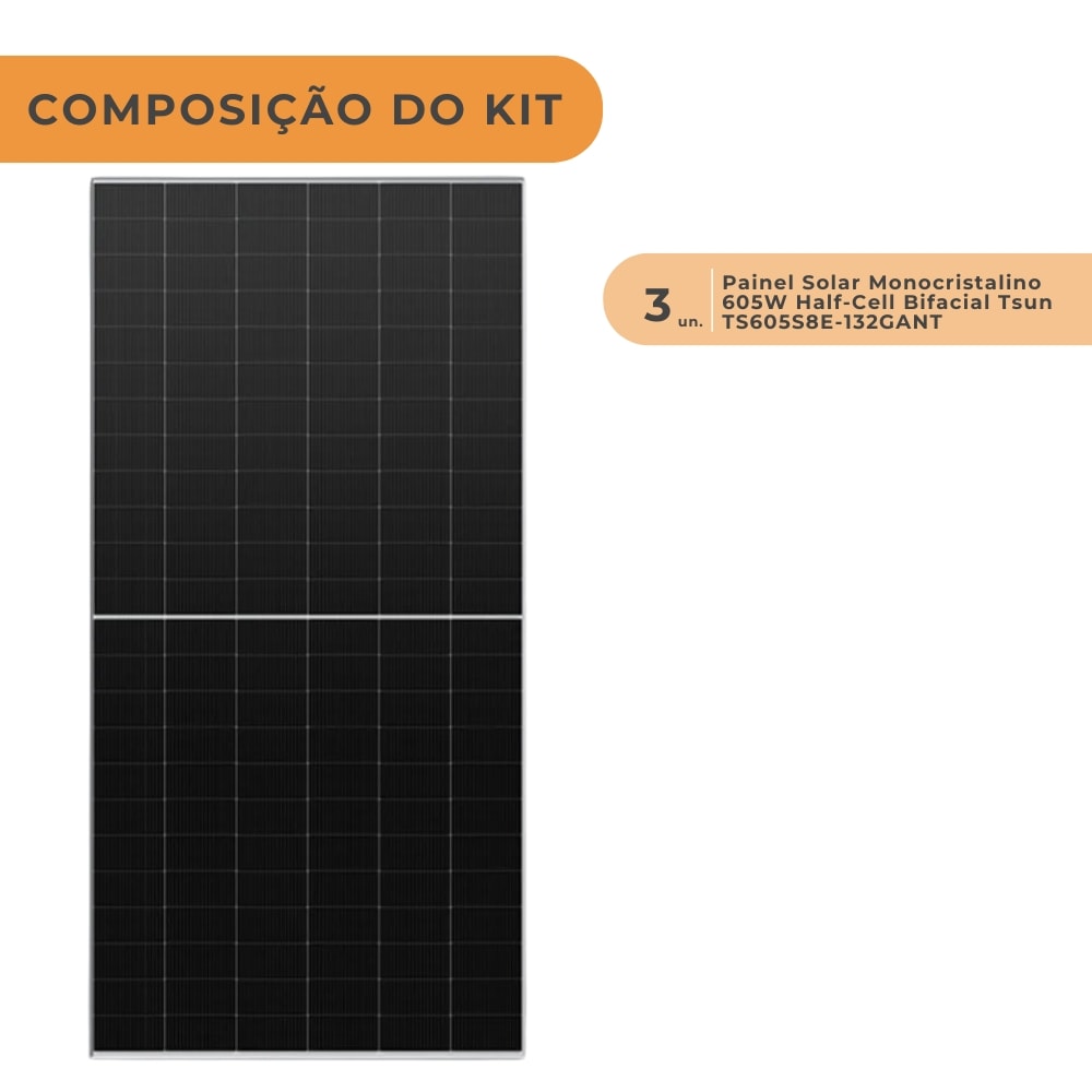 tsun♪　1001 Kit Placa Solar 605w TSUN Painel Fotovoltaico Módulo 3 Unidades