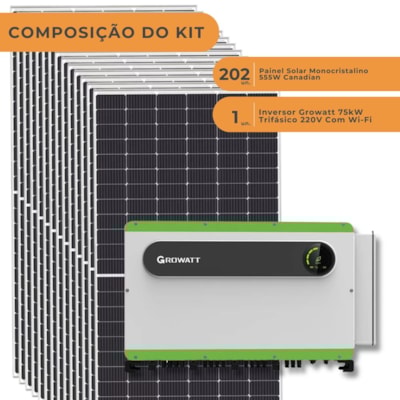 Segunda imagem do produto Kit Placa Solar Monocristalina 13.453Kwh/mês Inversor Growatt 75kW 220V