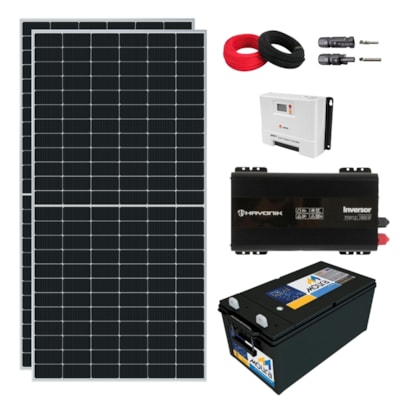 Kit Solar 1.170W/h Controlador 60A Inversor 1000W 12V/220V e Bateria