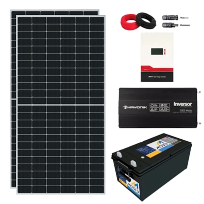 Kit Solar 1.170W/H Controlador 60A Inversor 5000W 12V/110V e Bateria