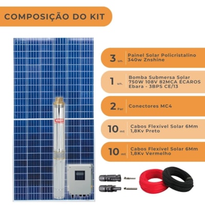 Segunda imagem do produto Kit Solar 1020W Bomba Ebara Écaros 108V 82MCA 3BPS CE/13