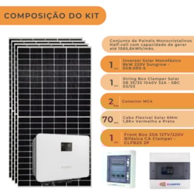Segunda imagem do produto Kit Solar 1065,6kWh/mês ou 8,88kW Inversor Sungrow 8kW 220V