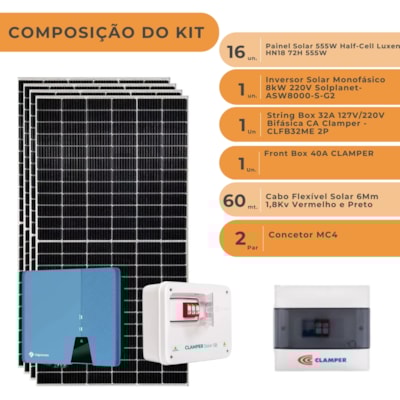 Segunda imagem do produto Kit Solar 1065,6kWh/mês ou 8,8kW Inversor Solplanet 8kW 220V