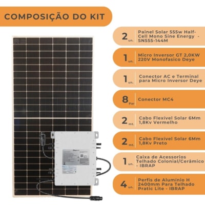 Segunda imagem do produto Kit Solar 116kWh/mês Microinversor Deye 220V Telhado Cerâmico Ibrap