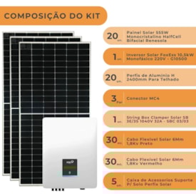 Segunda imagem do produto Kit Solar 11kWp ReneSola Inversor FoxEss Monofásico 220V Para Solo