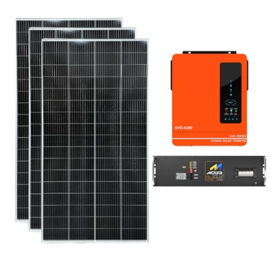 Kit Solar 122kWh/Mês Inversor Anern 4,2kW 24V e Bateria Lítio Moura