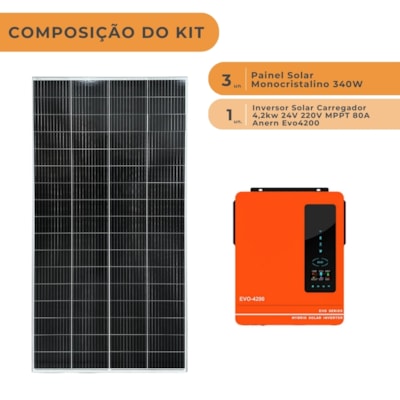Segunda imagem do produto Kit Solar 122kWh/Mês Inversor Anern EVO 4,2kW 24V