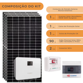 Segunda imagem do produto Kit Solar 1332kWh/mês ou 11,1kW Inversor Sungrow 10kW 220V