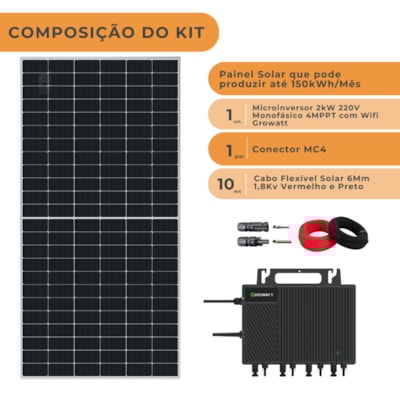 Segunda imagem do produto Kit Solar 150kWh/mês com Microinversor Growatt 220V