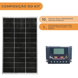 Segunda imagem do produto Kit Solar 1600W/h com Controlador de Carga 60A 24V PWM