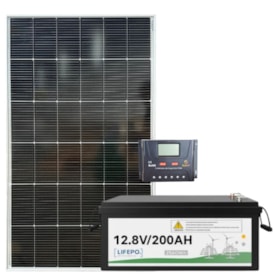 Kit Solar 160W com Bateria de Lítio 200Ah 12V e Controlador 60A PWM