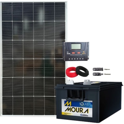 Kit Solar 160W com Bateria Moura 111Ah e Controlador 60A PWM