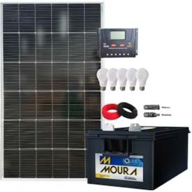 Kit Solar 160W Com Bateria Moura e 5 Lâmpadas