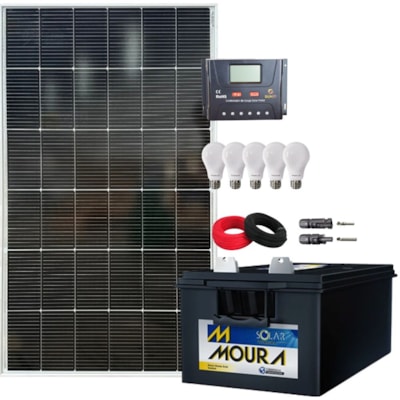 Kit Solar 160W Com Bateria Moura e 5 Lâmpadas