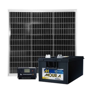 Kit Solar 160W/h Com Bateria Moura 111Ah e Controlador 60A PWM
