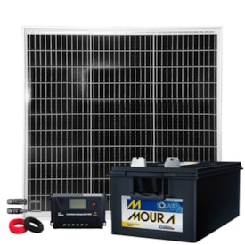 Kit Solar 160W/h Com Bateria Moura 111Ah Para Barcos