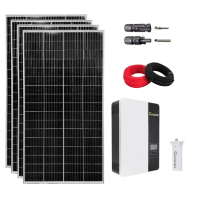 Kit Solar 163,2kWh/mês Rural com Inversor Growatt 3kW 48V 127V