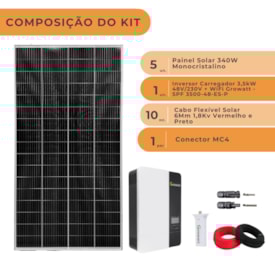 Segunda imagem do produto Kit Solar 201kWh/mês para Sitio com Inversor Growatt 3kW 48V 220V