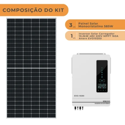 Segunda imagem do produto Kit Solar 210kWh/Mês com Inversor Carregador 10,2kW 48V/220V Anern