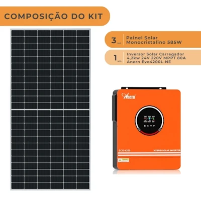 Segunda imagem do produto Kit Solar 210kWh/Mês com Inversor Carregador 4,2kW 24V/220V Anern