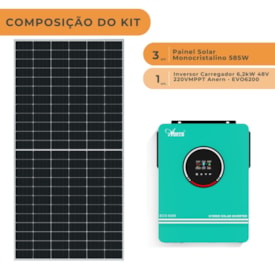 Segunda imagem do produto Kit Solar 210kWh/Mês com Inversor Carregador 6,2kW 48V/220V Anern